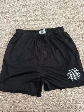 Eric Emanuel Black Mesh Athletic Shorts with White Logo